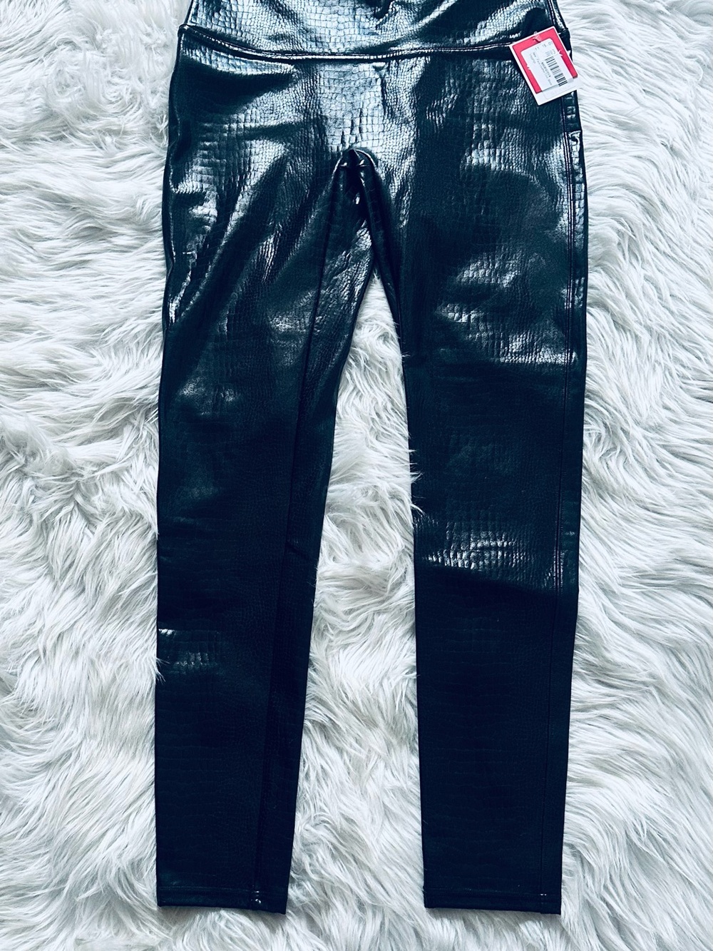 NWT SPANX Chocolate Brown Croc-Embossed Faux Leather Leggings